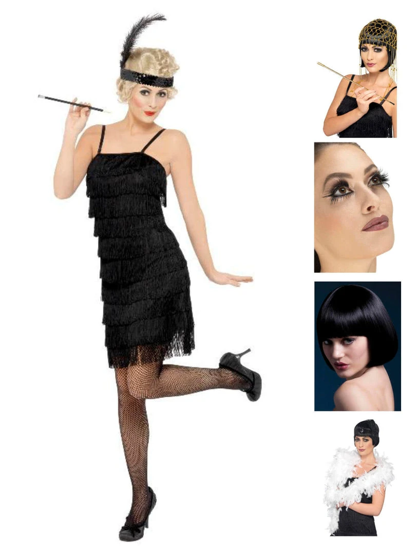 Fun Place Deluxe Fringe Flapper Complete Costume Bundle 3 Fun Place Deluxe Fringe Flapper Complete Costume Bundle