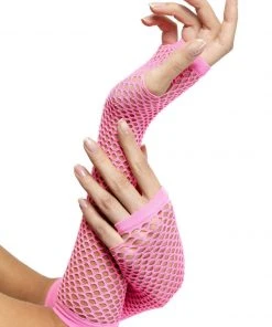 Fun Place Decades & Eras Fishnet Gloves, Pink