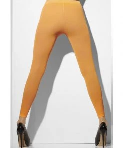Fun Place Decades & Eras Opaque Footless Tights, Neon Orange