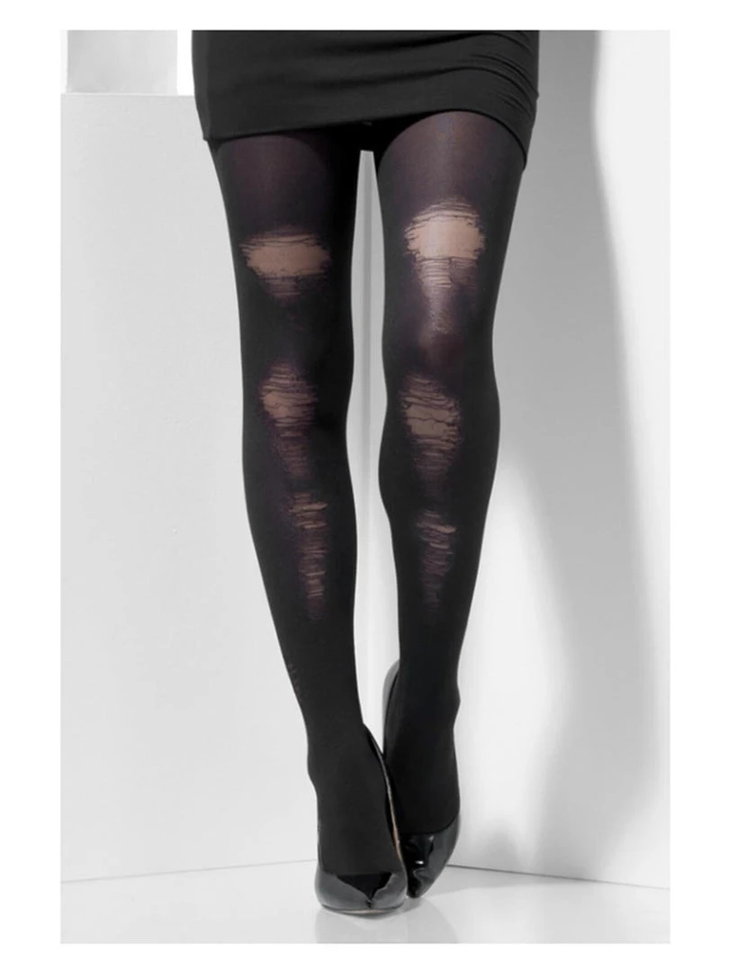 Fun Place Opaque Tights - Black With Distressed Detail Cosplay 3 Fun Place Opaque Tights - Black With Distressed Detail Cosplay