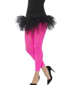 Fun Place Decades & Eras 80s Lace Leggings, Neon Pink
