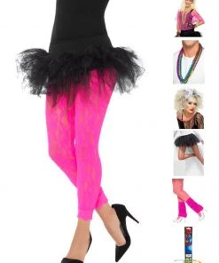 Fun Place Bundles 80s Lace Leggings Complete Bundle, Neon Pink