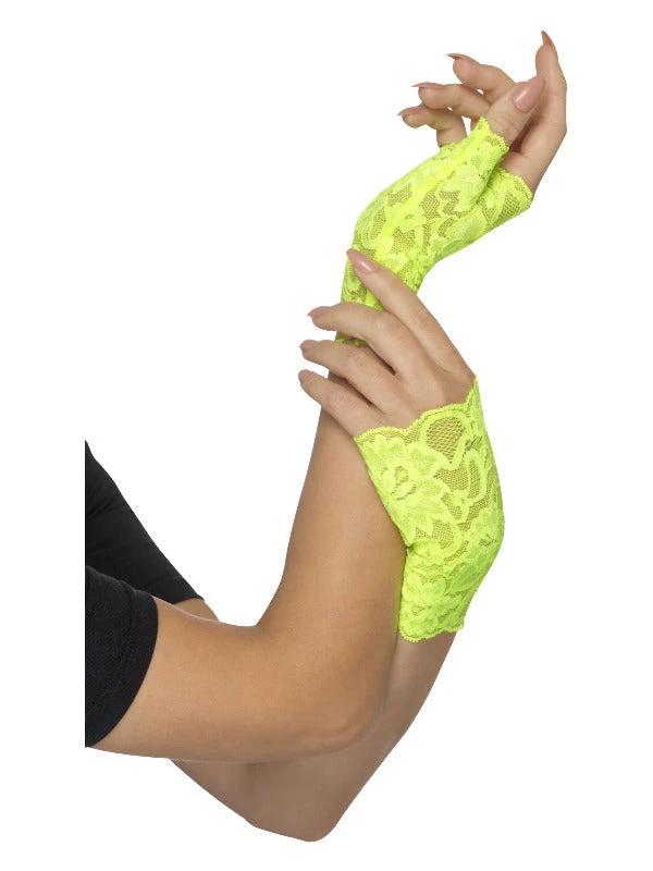 Fun Place Decades & Eras 80s Fingerless Lace Gloves, Neon Green 3 Fun Place Decades & Eras 80s Fingerless Lace Gloves, Neon Green