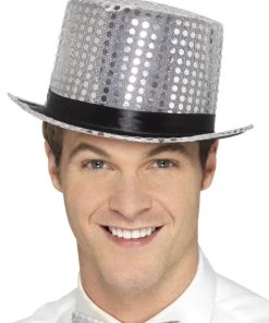 Fun Place Cosplay Sequin Top Hat, Silver