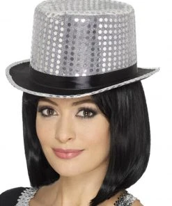 Fun Place Cosplay Sequin Top Hat, Silver