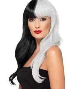 Fun Place Deluxe Wig, Half & Half With Fringe Black & Grey Cosplay