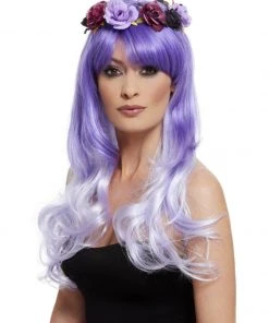 Fun Place Deluxe Day Of The Dead Glam Wig, Purple Cosplay
