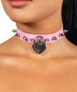 Fun Place Heart Spiked Padlock Collar